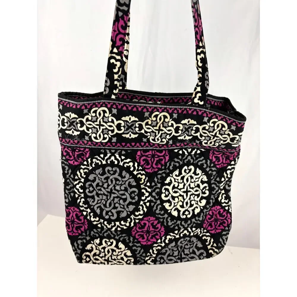 Vera Bradley Canterberry Magenta 2013‎ Tote Quilted Bag Black White READ